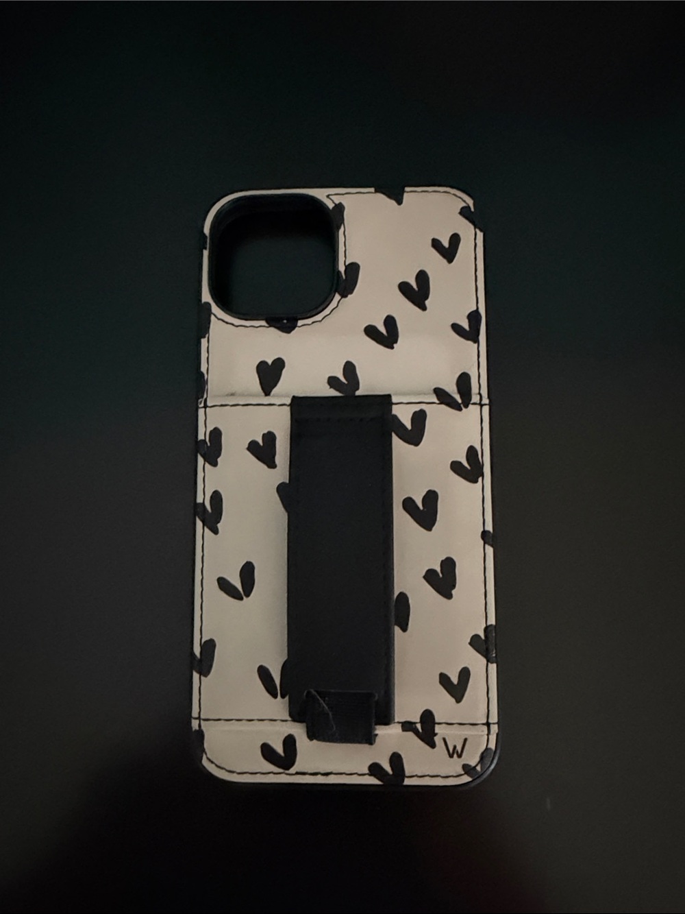 White Heart-Print Phone Case with Black Strap